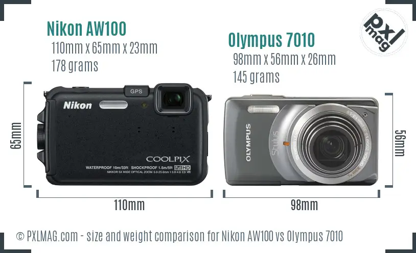 Nikon AW100 vs Olympus 7010 size comparison