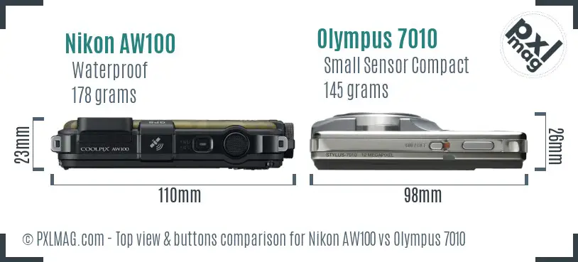 Nikon AW100 vs Olympus 7010 top view buttons comparison