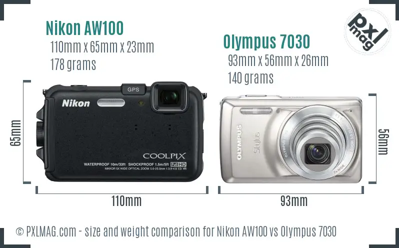 Nikon AW100 vs Olympus 7030 size comparison