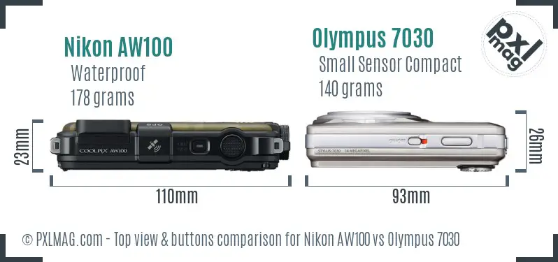 Nikon AW100 vs Olympus 7030 top view buttons comparison