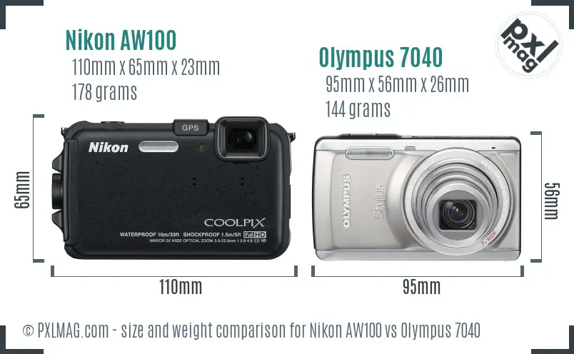Nikon AW100 vs Olympus 7040 size comparison Nikon AW100 vs Olympus 7040 size comparison