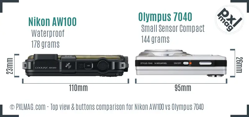 Nikon AW100 vs Olympus 7040 top view buttons comparison