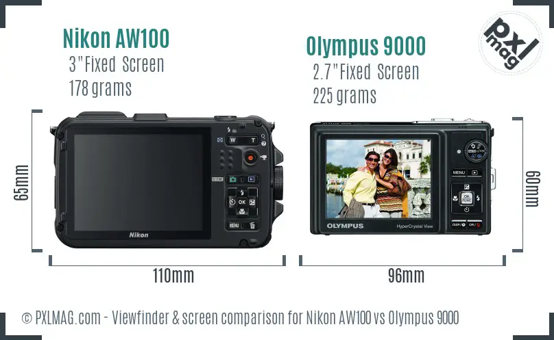 Nikon AW100 vs Olympus 9000 Screen and Viewfinder comparison