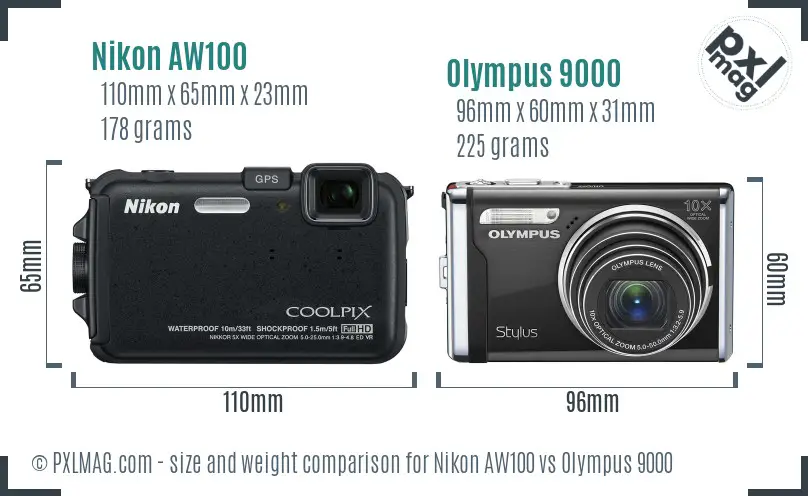 Nikon AW100 vs Olympus 9000 size comparison