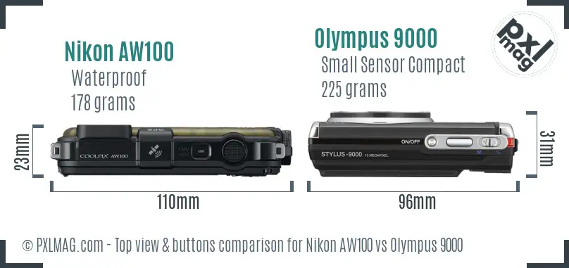 Nikon AW100 vs Olympus 9000 top view buttons comparison