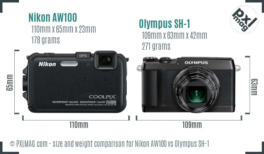 Nikon AW100 vs Olympus SH-1 size comparison Nikon AW100 vs Olympus SH-1 size comparison