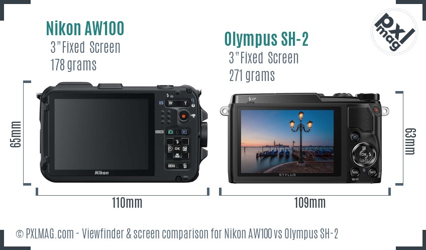 Nikon AW100 vs Olympus SH-2 Screen and Viewfinder comparison