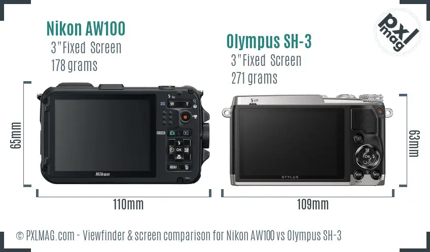 Nikon AW100 vs Olympus SH-3 Screen and Viewfinder comparison
