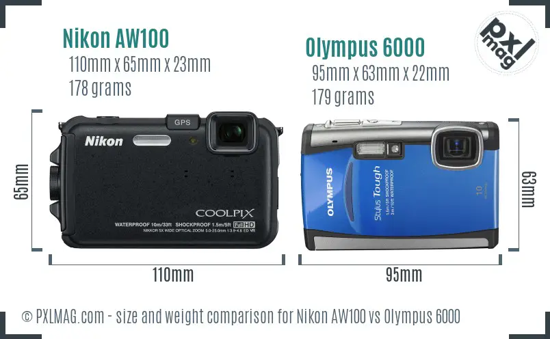 Nikon AW100 vs Olympus 6000 size comparison Nikon AW100 vs Olympus 6000 size comparison
