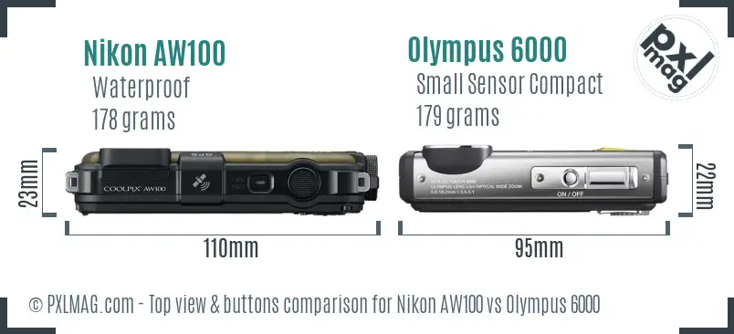 Nikon AW100 vs Olympus 6000 top view buttons comparison Nikon AW100 vs Olympus 6000 top view buttons comparison