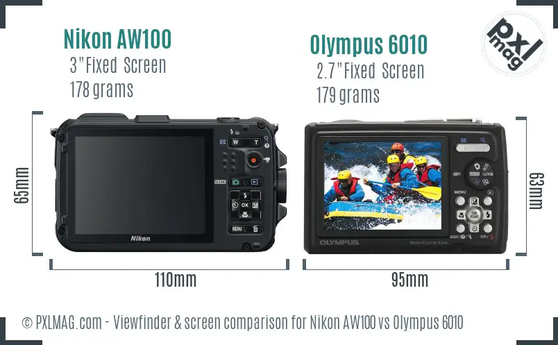 Nikon AW100 vs Olympus 6010 Screen and Viewfinder comparison