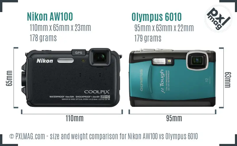 Nikon AW100 vs Olympus 6010 size comparison