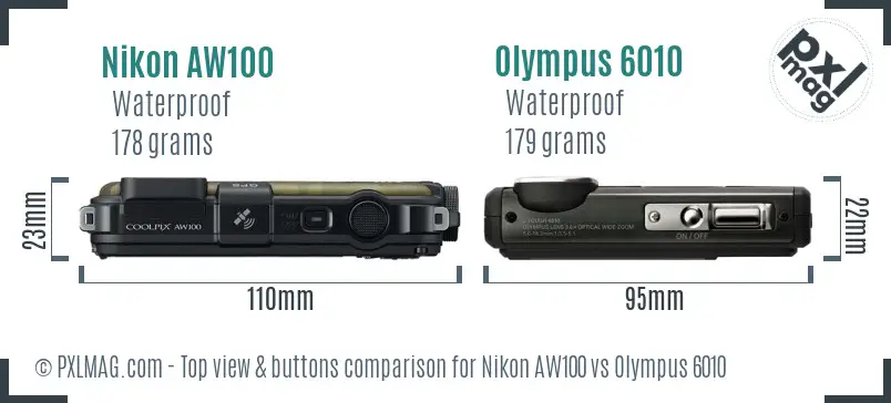 Nikon AW100 vs Olympus 6010 top view buttons comparison