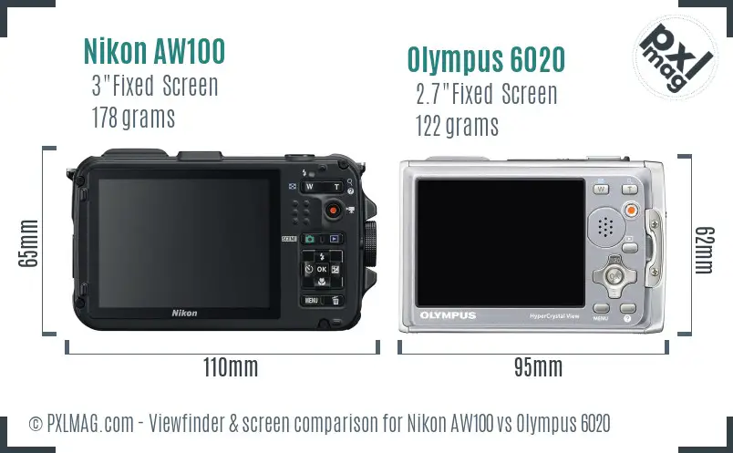 Nikon AW100 vs Olympus 6020 Screen and Viewfinder comparison