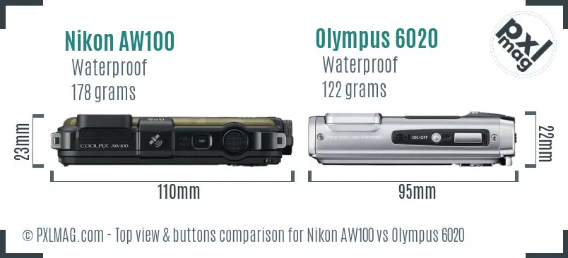 Nikon AW100 vs Olympus 6020 top view buttons comparison