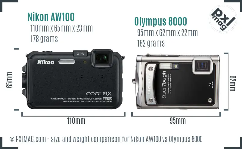 Nikon AW100 vs Olympus 8000 size comparison Nikon AW100 vs Olympus 8000 size comparison