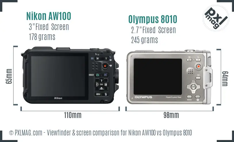 Nikon AW100 vs Olympus 8010 Screen and Viewfinder comparison