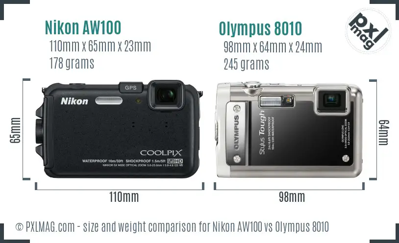 Nikon AW100 vs Olympus 8010 size comparison
