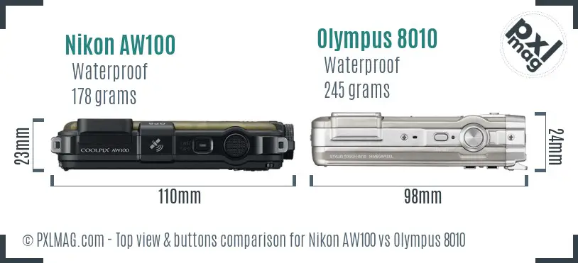 Nikon AW100 vs Olympus 8010 top view buttons comparison