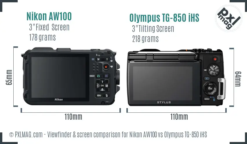 Nikon AW100 vs Olympus TG-850 iHS Screen and Viewfinder comparison