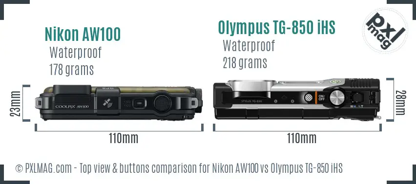 Nikon AW100 vs Olympus TG-850 iHS top view buttons comparison