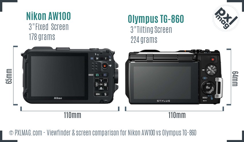 Nikon AW100 vs Olympus TG-860 Screen and Viewfinder comparison