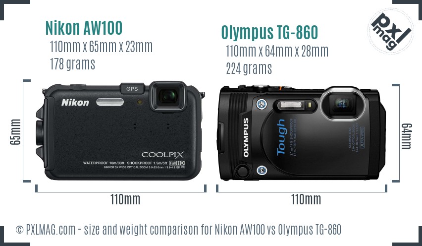 Nikon AW100 vs Olympus TG-860 size comparison