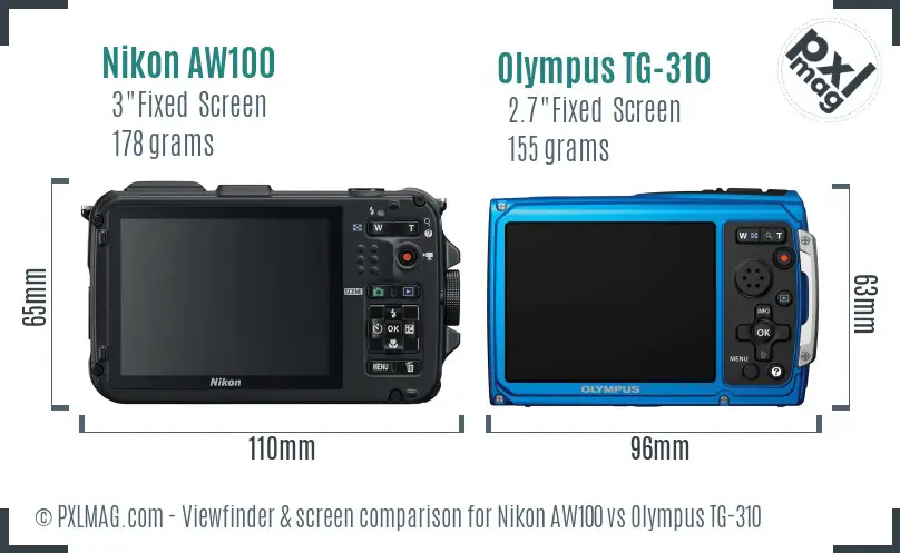 Nikon AW100 vs Olympus TG-310 Screen and Viewfinder comparison