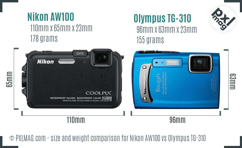 Nikon AW100 vs Olympus TG-310 size comparison