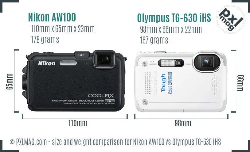 Nikon AW100 vs Olympus TG-630 iHS size comparison Nikon AW100 vs Olympus TG-630 iHS size comparison