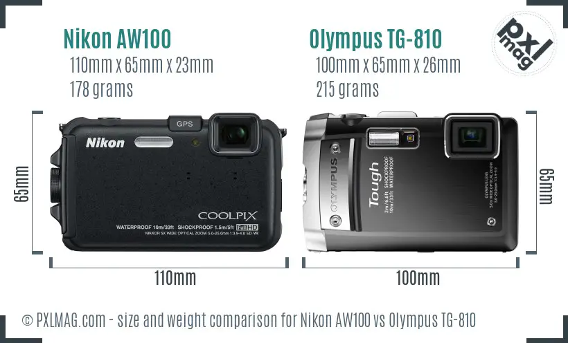 Nikon AW100 vs Olympus TG-810 size comparison Nikon AW100 vs Olympus TG-810 size comparison