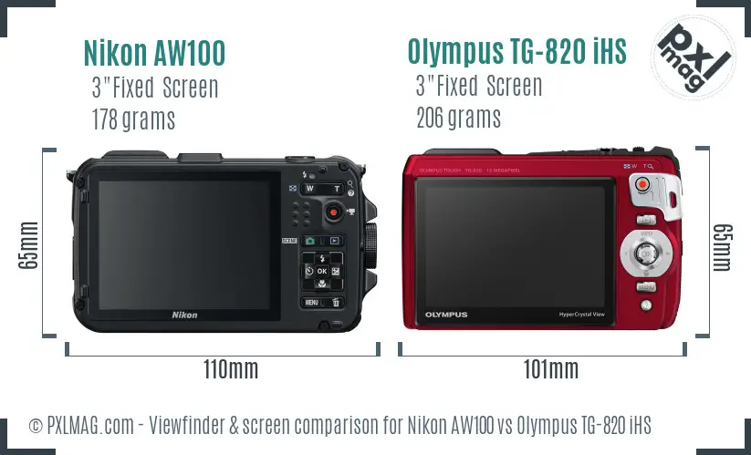 Nikon AW100 vs Olympus TG-820 iHS Screen and Viewfinder comparison