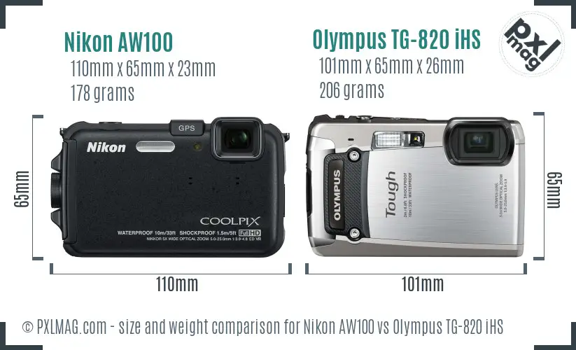 Nikon AW100 vs Olympus TG-820 iHS size comparison