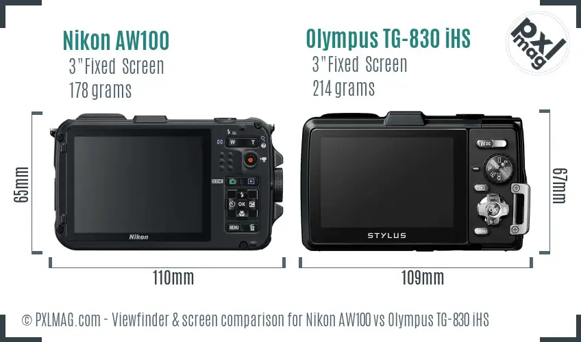 Nikon AW100 vs Olympus TG-830 iHS Screen and Viewfinder comparison