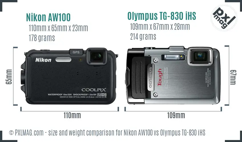 Nikon AW100 vs Olympus TG-830 iHS size comparison