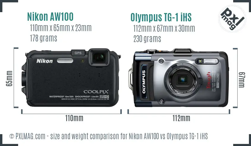Nikon AW100 vs Olympus TG-1 iHS size comparison