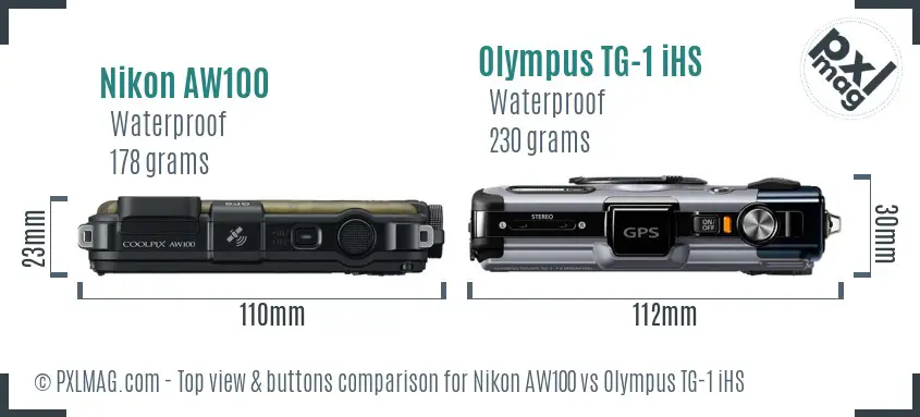 Nikon AW100 vs Olympus TG-1 iHS top view buttons comparison