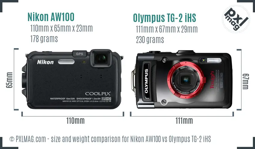Nikon AW100 vs Olympus TG-2 iHS size comparison Nikon AW100 vs Olympus TG-2 iHS size comparison