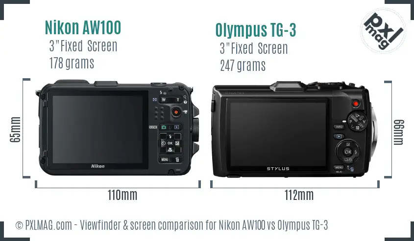 Nikon AW100 vs Olympus TG-3 Screen and Viewfinder comparison