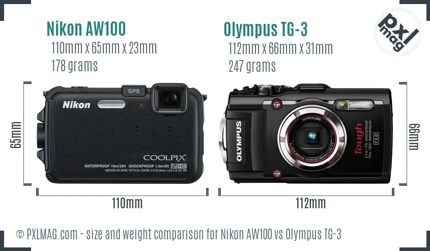 Nikon AW100 vs Olympus TG-3 size comparison