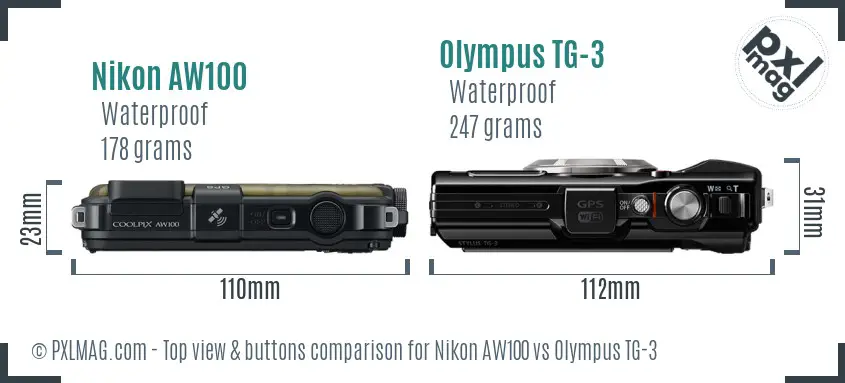 Nikon AW100 vs Olympus TG-3 top view buttons comparison