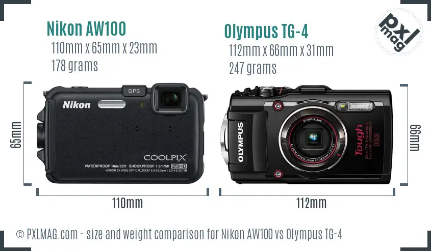 Nikon AW100 vs Olympus TG-4 size comparison