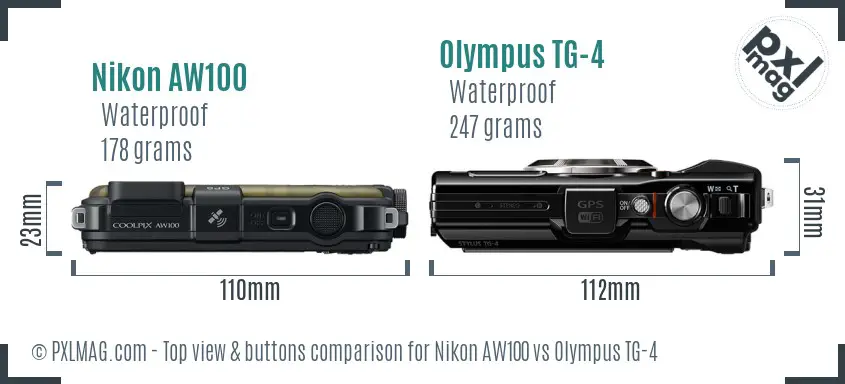 Nikon AW100 vs Olympus TG-4 top view buttons comparison