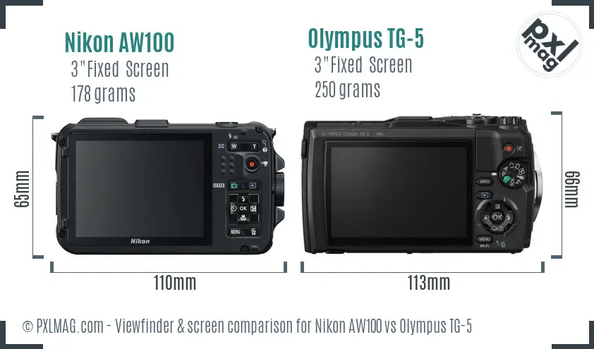 Nikon AW100 vs Olympus TG-5 Screen and Viewfinder comparison