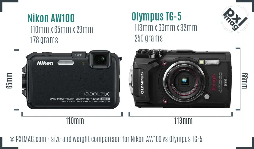 Nikon AW100 vs Olympus TG-5 size comparison