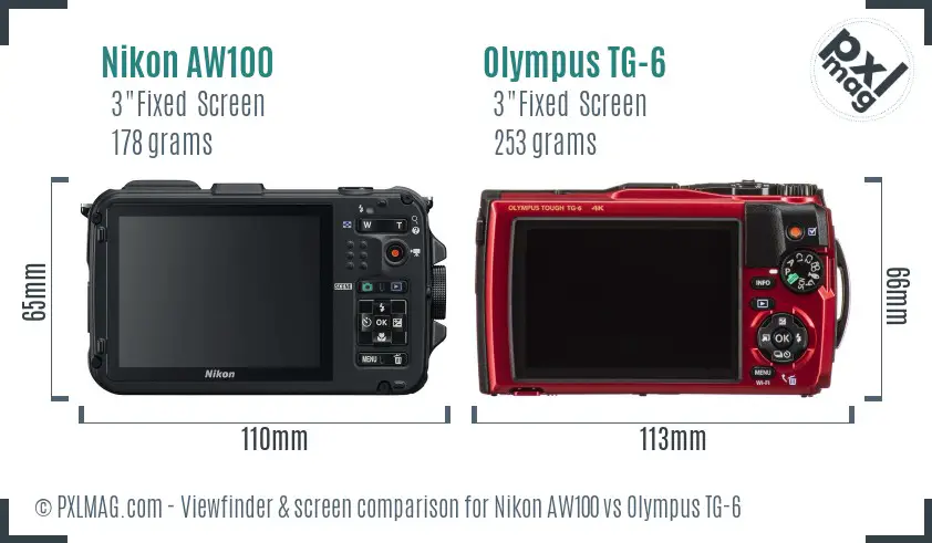 Nikon AW100 vs Olympus TG-6 Screen and Viewfinder comparison