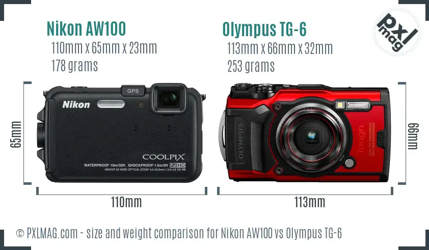 Nikon AW100 vs Olympus TG-6 size comparison