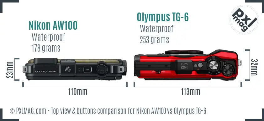 Nikon AW100 vs Olympus TG-6 top view buttons comparison