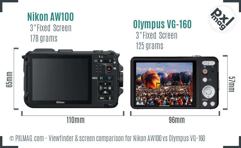 Nikon AW100 vs Olympus VG-160 Screen and Viewfinder comparison