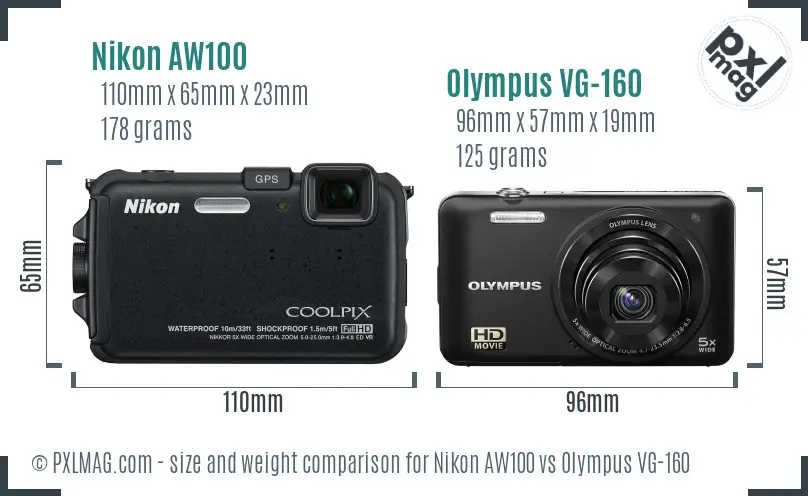 Nikon AW100 vs Olympus VG-160 size comparison